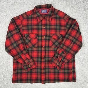 VTG Pendleton Wool Flannel Board Shirt Men XL Red Black Tartan Plaid USA 60s 70s